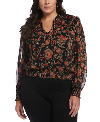 Плюс размер Присборенная блузка с длинным рукавом с цветочным принтом ELLA rafaella