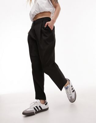 Черные узкие брюки со складками с завышенной талией Topshop Petite Topshop Petite