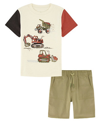 Комплект из футболки с цветными блоками с короткими рукавами и предварительно выстиранных холщовых шорт для маленьких мальчиков Kids Headquarters