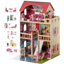 Деревянный кукольный домик с игрушками, мебельной фурнитурой и светодиодной подсветкой для детей от 3 лет. ShpilMaster