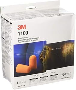 3M 1100 Foam Ear Plugs, 200-Pair , Orange 3M