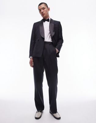 Topman premium wool rich tux suit pants in black TOPMAN