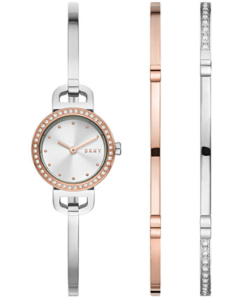 Женские двухцветные часы-браслет из нержавеющей стали City Link 22 мм в подарочном наборе DKNY