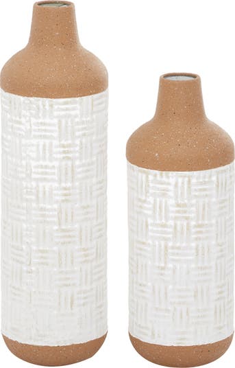 WILLOW ROW Белая металлическая ваза в стиле бохо - набор из 2 шт. GINGER BIRCH STUDIO