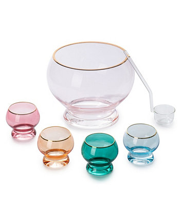 Набор красочных чаш для пунша и стаканов, набор из 6 предметов The Wine Savant