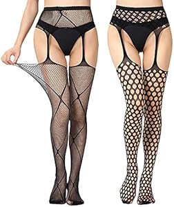 Женские Колготки EVERSWE High Waist Fishnet Tights, Thigh High Suspender Stockings EVERSWE