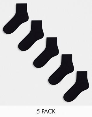 Пять пар черных носков на махровой подошве ASOS DESIGN ASOS DESIGN