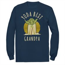 Big & Tall Star Wars Yoda Best Grandpa Cartoon Yoda Long Sleeve Graphic Tee Star Wars