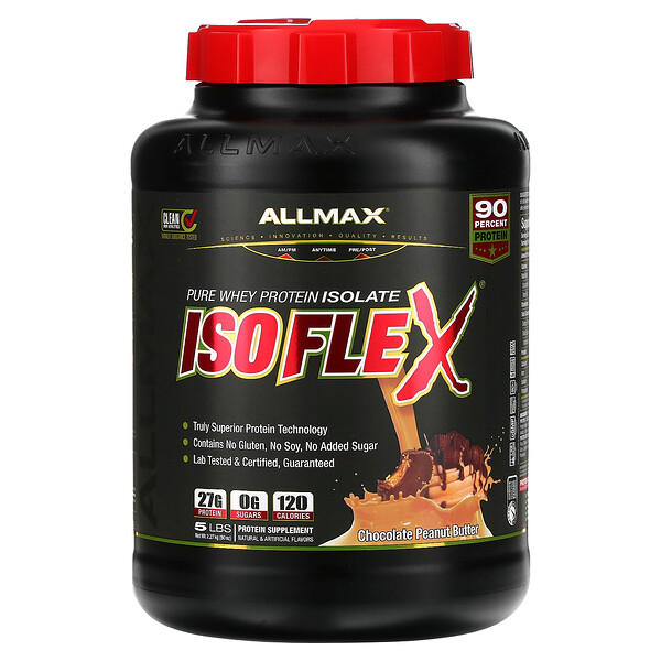 Isoflex, Чистый изолят сывороточного протеина (фильтрация заряженных ионами частиц WPI), шоколадно-арахисовое масло, 5 фунтов (2,27 кг) ALLMAX