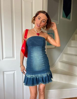 Джинсовое облегающее мини-платье без бретелек Daisy Street X Chloe Davie Y2K Daisy Street