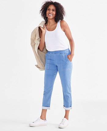 Petite Mid-Rise Pull-On Straight-Leg Jeans, Created for Macy's Style & Co