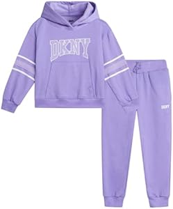 DKNY Baby Girls' Jogger Set - 2 Piece Fleece Pullover Hoodie Sweatshirt and Jogger Pants for Infants and Toddlers (12M-6X) DKNY