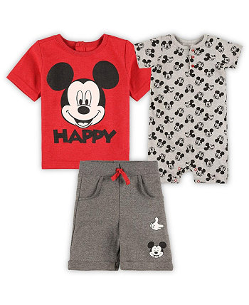Baby Boys and Girls Mickey Mouse Gray, Navy T-shirt, Shorts and Romper Set Children's Apparel Network