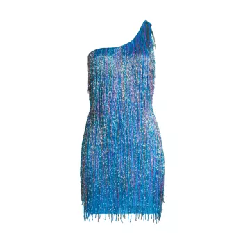 Мини-платье на одно плечо, расшитое бисером Liv Foster