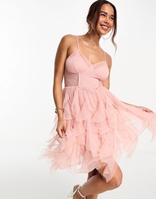 Розовое сетчатое платье мини с оборками Miss Selfridge Miss Selfridge