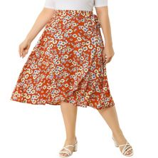 Women's Plus Size Summer Camping Floral A Line Wrap Midi Skirt Agnes Orinda