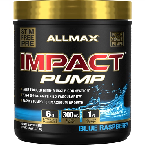 ALLMAX Nutrition Impact™Pump Предтренировочный комплекс с голубой малиной — 30 порций ALLMAX