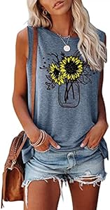 Sunflower Vase Tank Top for Women Sleeveless Summer Tops Cute Flower Bouquet Graphic Casual Vacation Shirt Top Bealatt