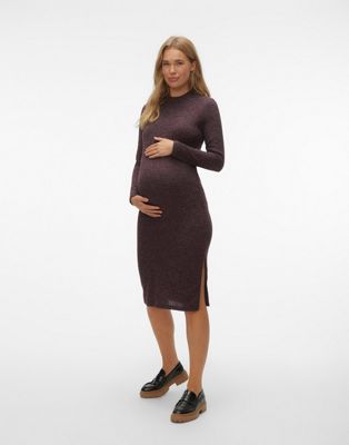 Бордовое вязаное платье миди в рубчик Mamalicious Maternity MAMALICIOUS