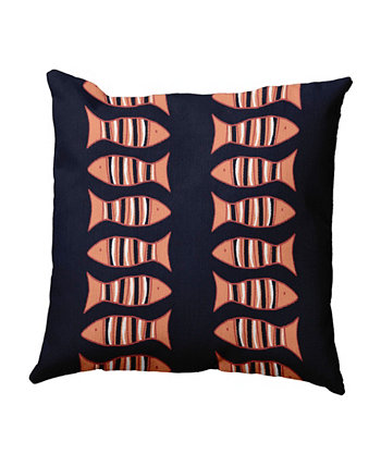16-дюймовая темно-синяя и оранжевая декоративная прибрежная подушка Something's Fishy E by Design