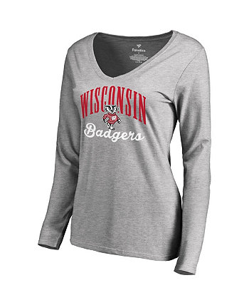 Women's Ash Wisconsin Badgers Victory Script Long Sleeve T-shirt Fanatics