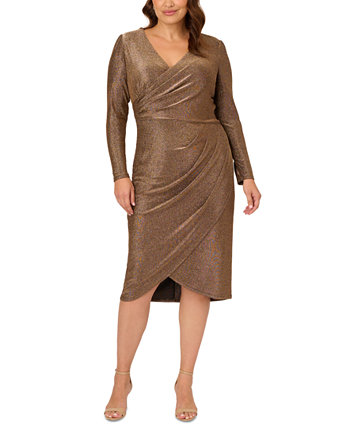 Платье больших размеров из металлизированной вязки с v-образным вырезом Adrianna Papell