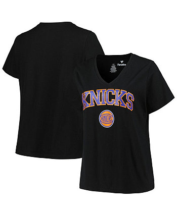 Женская черная футболка с v-образным вырезом и v-образным вырезом плюс размер New York Knicks Profile