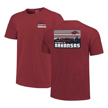 Men's Cardinal Arkansas Razorbacks Striped Campus Skyline T-Shirt Image One