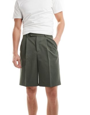 ASOS DESIGN dressy longline wide leg shorts in green ASOS DESIGN