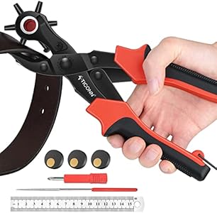 TICONN Leather Hole Punch Tool & Grommet Set, Heavy Duty Multi-Size Hole Puncher Tool for Belts, Watch Bands, Plastic, Fabric Ticonn