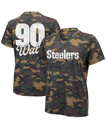 Women's T.J. Watt Camo Pittsburgh Steelers Name and Number V-Neck T-shirt Industry Rag