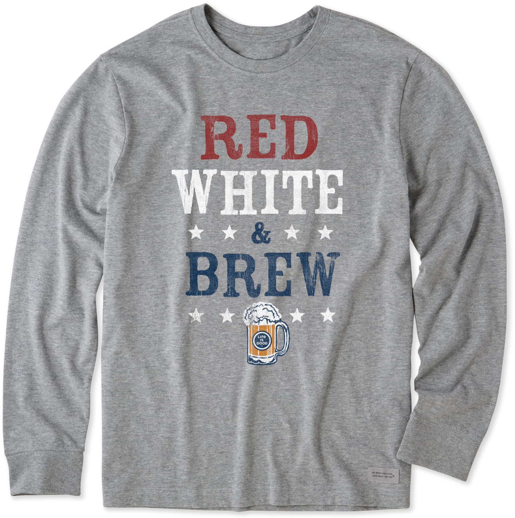 Красно-белая футболка с длинным рукавом Crusher-Lite™ с пивом Life is Good