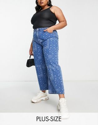 Only Curve Sonny cropped wide leg jeans in bandana print Only Curve