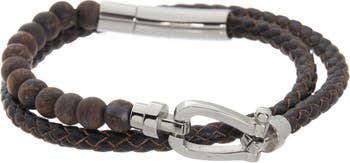 Двухрядный кожаный браслет из бисера William Rast