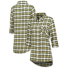 Женская ночная рубашка в клетку с длинными рукавами и пуговицами Concepts Sport Green Green Bay Packers Sienna Unbranded