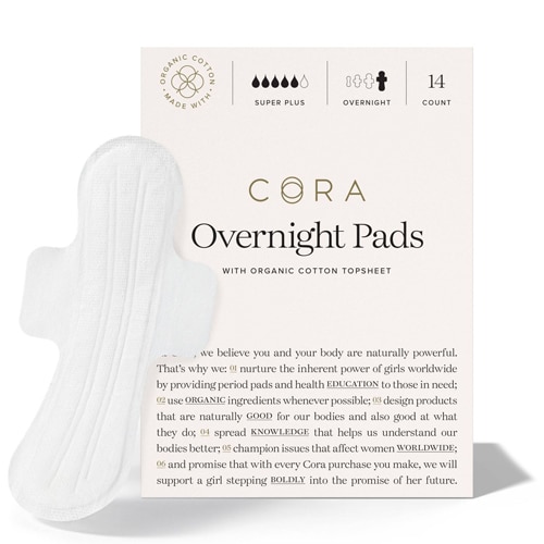 Ультратонкие ночные прокладки Cora из органического хлопка – 14 прокладок Cora
