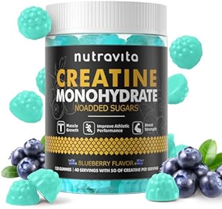 Creatine Monohydrate Gummies (Жевательные конфеты) for Men & Women-5g of Creatine Monohydrate per Serving (Порция) - Sugar Free,Vegan,Blueberry Pineapple Flavor, 120 Count Nutravita