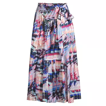 Jenni Abstract-Print Pleated Cotton-Blend Midi-Skirt Change of Scenery