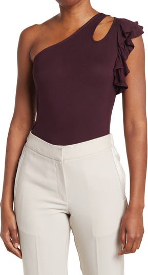 One Shoulder Ruffle Sleeve Top HEATHER BY BORDEAUX