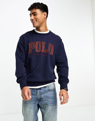 Polo Ralph Lauren collegiate logo fleece sweatshirt in navy Polo Ralph Lauren