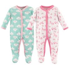 Luvable Friends Baby Girl Cotton Snap Sleep and Play 2pk, Unicorns Luvable Friends