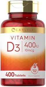 Carlyle Vitamin D3 | 400iu (10mcg) | 400 Tablets | Value Size | Vegetarian, Non-GMO, and Gluten Free Formula | Vitamin D Supplement Carlyle