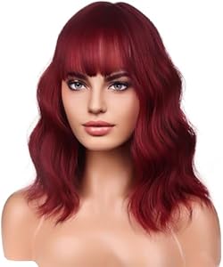 BERON 14 Inches Pink Wig for Women Girls Short Curly Synthetic Wig with Bangs Lovely Pink Beron