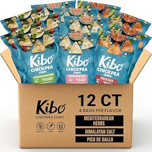 Kibo Chickpea Chips - High Protein/Fiber, Plant-Based, Cert. Gluten Free, Non-GMO, Vegan, Kosher, 3 Flavor Variety Pack, 1oz 6 pk KIBO FOODS