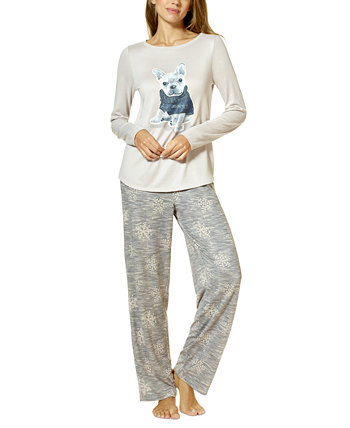Women's Pet Me Pup Long-Sleeve T-Shirt and Pajama Pants Set HUE