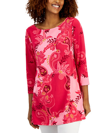Petite Glamorous Garden 3/4-Sleeve Boat-Neck Top, Created for Macy's J&M Collection