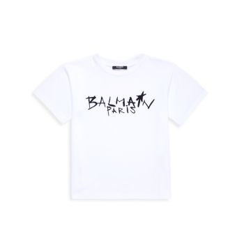 Маленький ребенок &amp;amp; Детская хлопковая футболка с логотипом Scribble Balmain