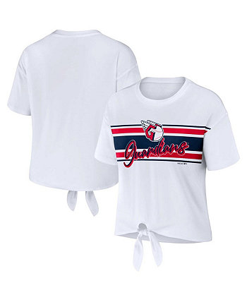 Женская белая футболка Cleveland Guardians с завязкой спереди WEAR by Erin Andrews