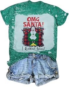 Funny Christmas Shirts for Women OMG Santa I Know Him Graphic Tops Xmas Holiday T-Shirt Christmas Vacation Shirt TAOHONG