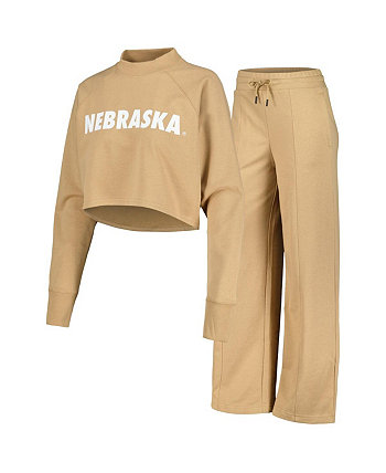 Женский комплект из укороченного свитшота и спортивных штанов коричневого цвета Nebraska Huskers реглан Kadyluxe